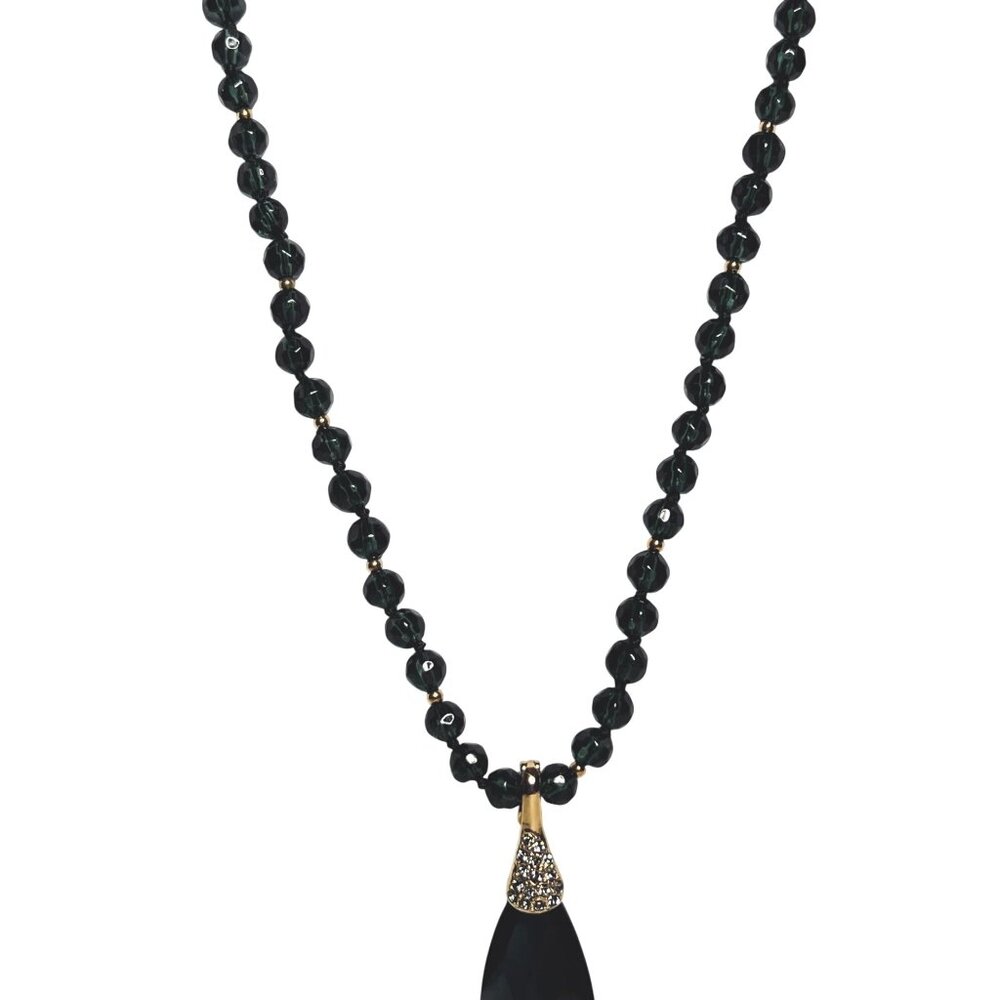 Monet Green Beads And Gold Accents Necklace W/ Removable Teardrop Pendant (6269) - Picture 3 of 11